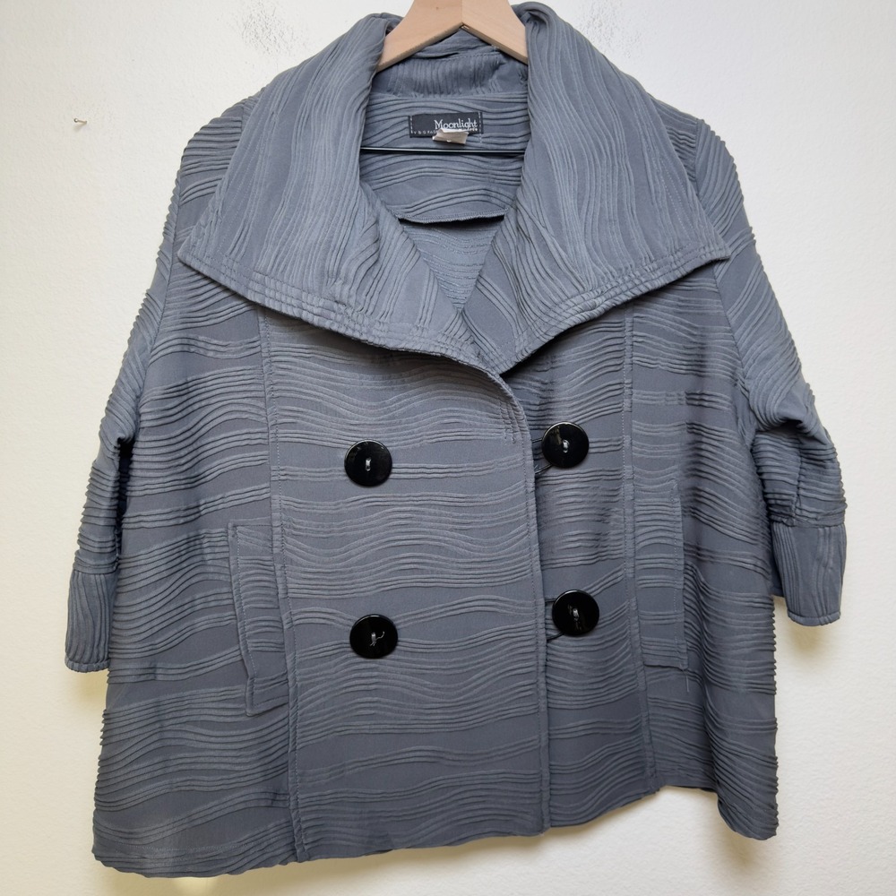 Moonlight Y & S Fashion Design Women Peacoat Waist Jacket‎ Large Gray Jacquard